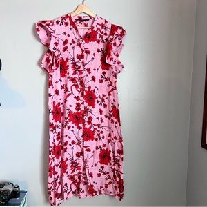 Zara Pink and Red Linen Dress Size M